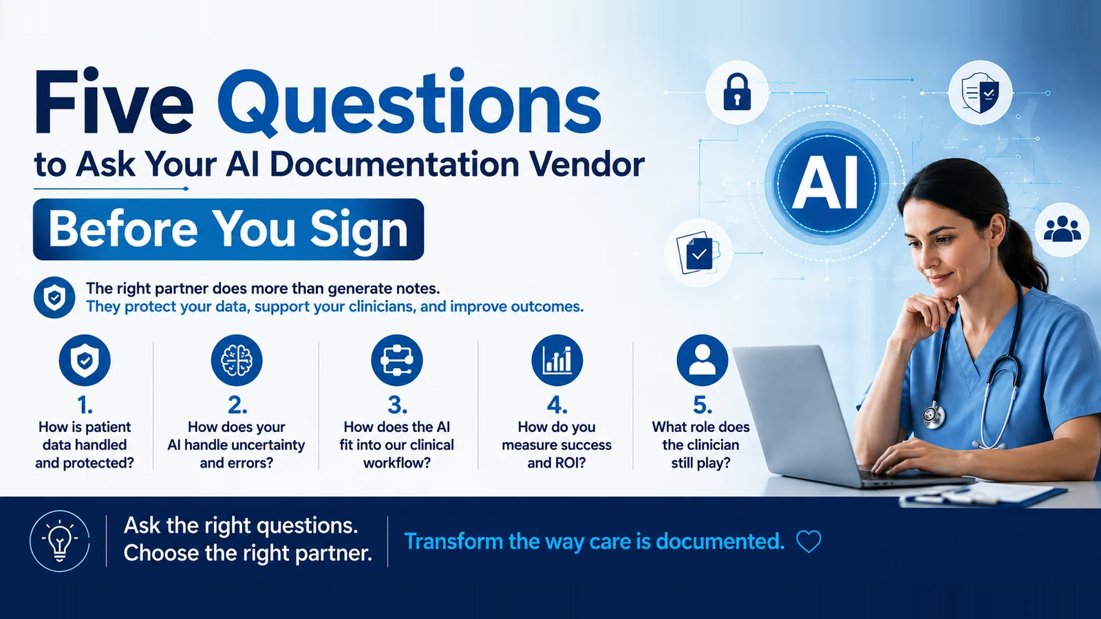 Five Questions to Ask Your AI Documentation Vendor Before You Sign Five Questions to Ask Your AI Documentation Vendor Before You Sign