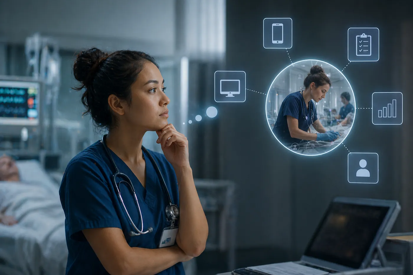 A home health nurse reflecting on the systems, screens, and administrative tasks that increasingly shape her workday