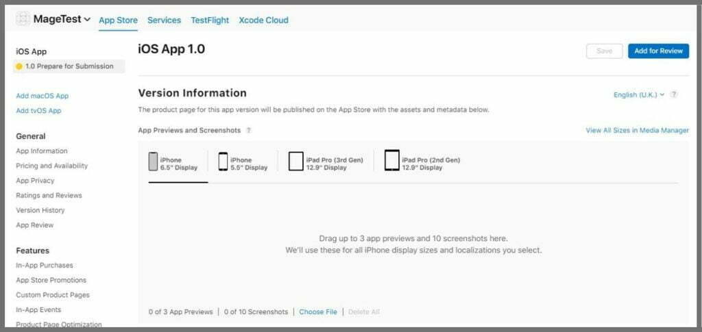 publish iOS app with screenshots